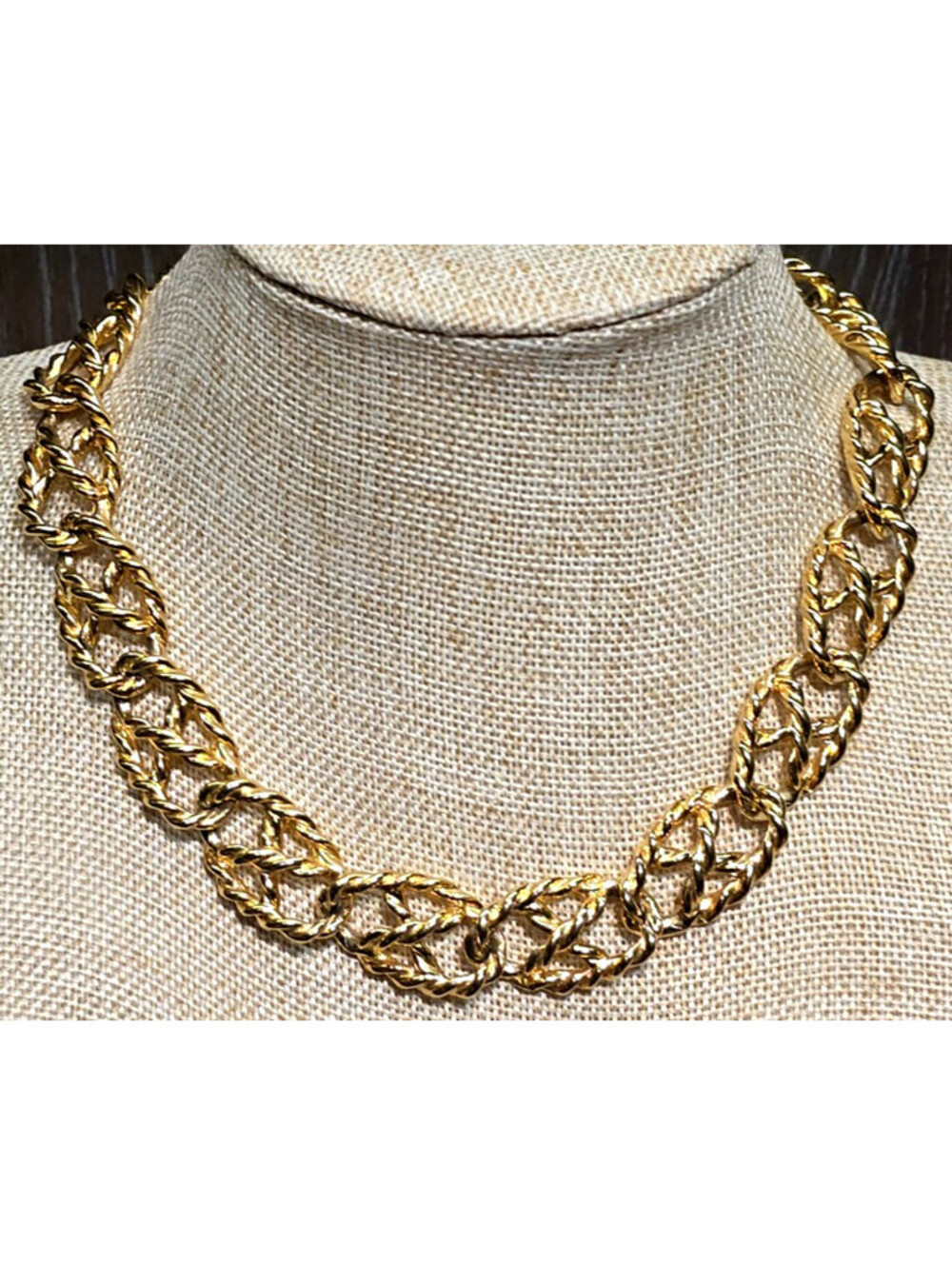 Anne Klein Vintage Chunky Wide Gold Tone Necklace 1980s 1990s